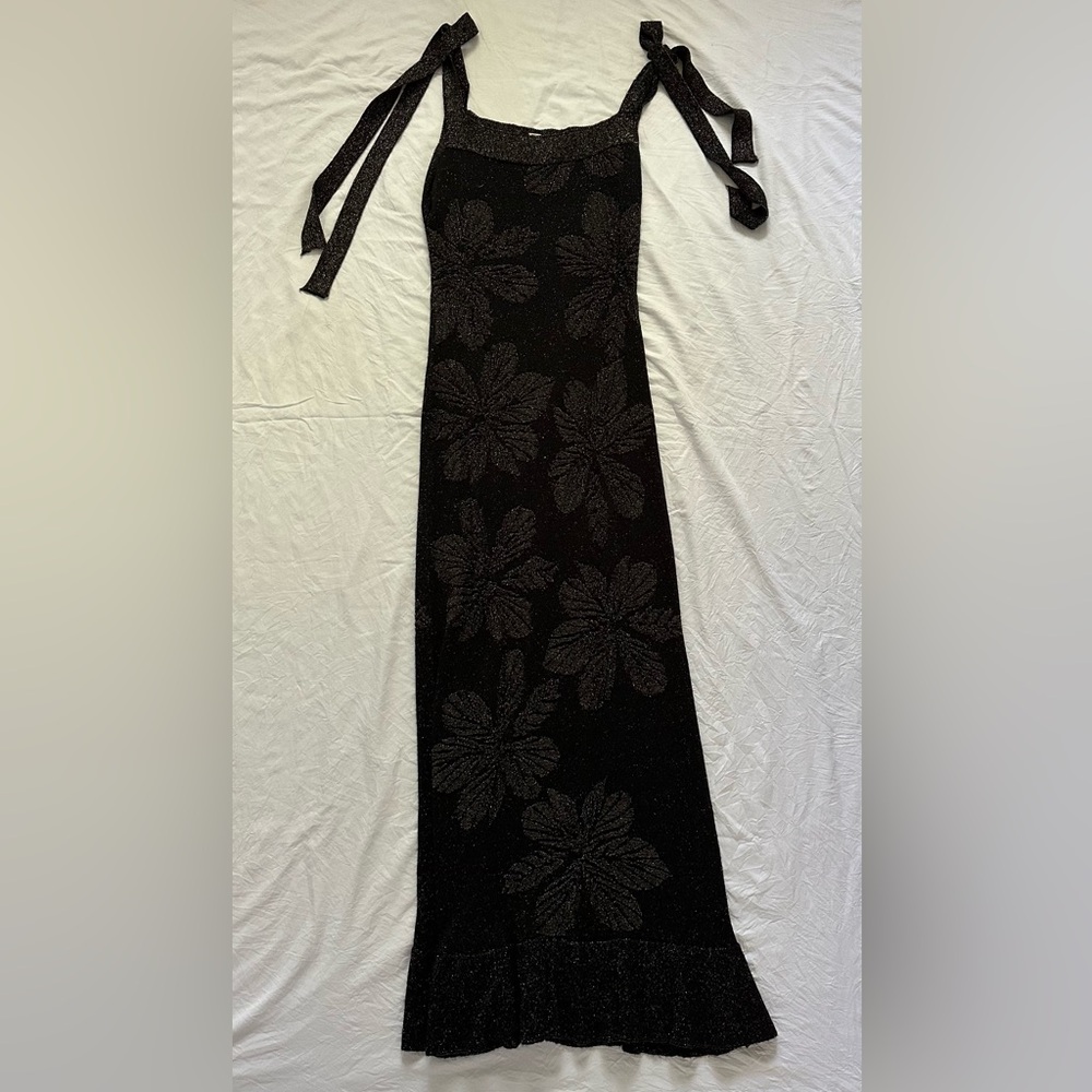 Free People Black and Gold Floral Print Midi Dress